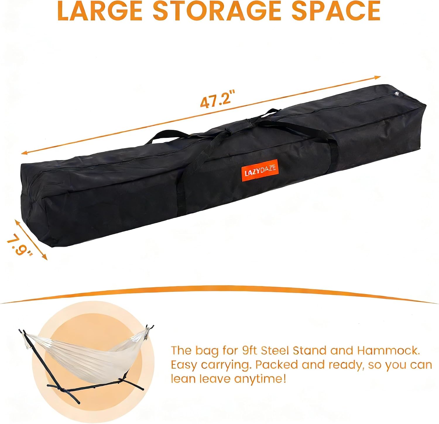 Lazy Daze Extra Large Waterproof Hammock Storage Bag, 47.2''L x 7.9''W | 600D Heavy Duty Oxford Fabric, for Hammock and 9 FT Stand, Portable Carrying Bag with Zippers & Handles