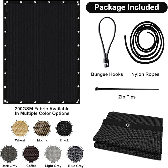 Artpuch 90% Sun Shade Cloth, 5 x 8 FT Pergola Shade Cover Canopy with Grommets, Sun Screen Fabric Tarp for Patio, Outdoor, Garden, Backyard, Black