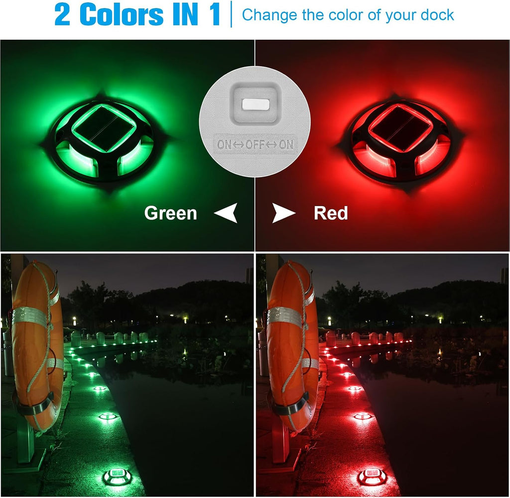 VOLISUN Solar Driveway Marker Lights Dock Marine Led Deck Outdoor 4 Pack | 2 Colors in 1,Solar Powered Waterproof Warning Step Lights for Pathway Garden Sidewalk(White/Warm White)
