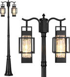 Modern Outdoor Lamp Post Light 2-Head, Hardwired Street Light Post for Outside Metal Pole Light Outdoor Lighting with Water Glass Shade for Garden Patio Backyard Walkway Driveway