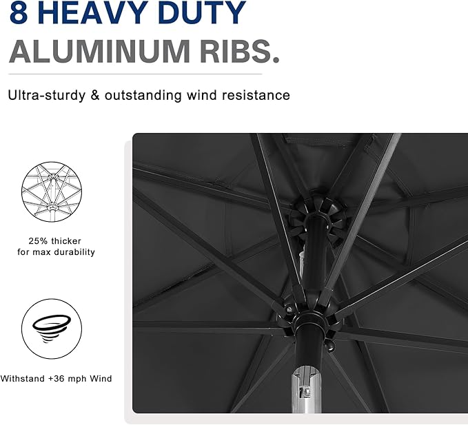 ABCCANOPY Durable Solar Led Patio Umbrellas with 32LED Lights 9FT (Dark Gray)