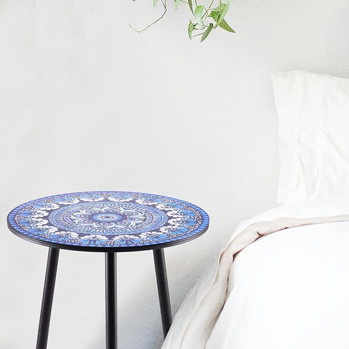 Party Zealot 1 Pack Metal Mosaic Round Side Table 13.4" Small End Table for Patio Round Accent Garden Corner Stand for Small Spaces Weather-Resistant for Balcony Plant Stand Indoor Outdoor