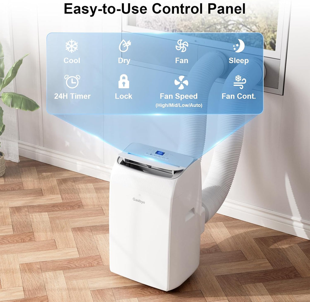 gasbye dual hose portable air conditioners, 12,000 btu, front angle view