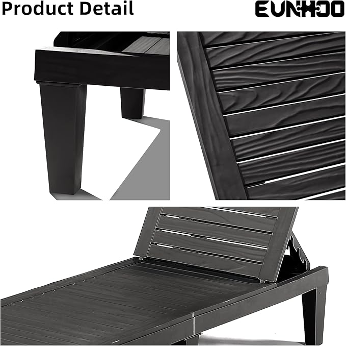 Chaise Lounge Outdoor,Adjustable Pool Lounge Chair with 5 Positions Backrest, Waterproof Sun Loungers for Garden Pool Beach Patio Deck Sunbathing.Black