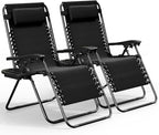 Nestl Zero Gravity Chairs Set of 2, Patio Lounge Chair Outdoor with Pillows & Cup Holder Trays, Adjustable Steel Mesh Reclining Camping Chair, Folding Patio Lawn Chair for Deck, Beach, Yard - Black