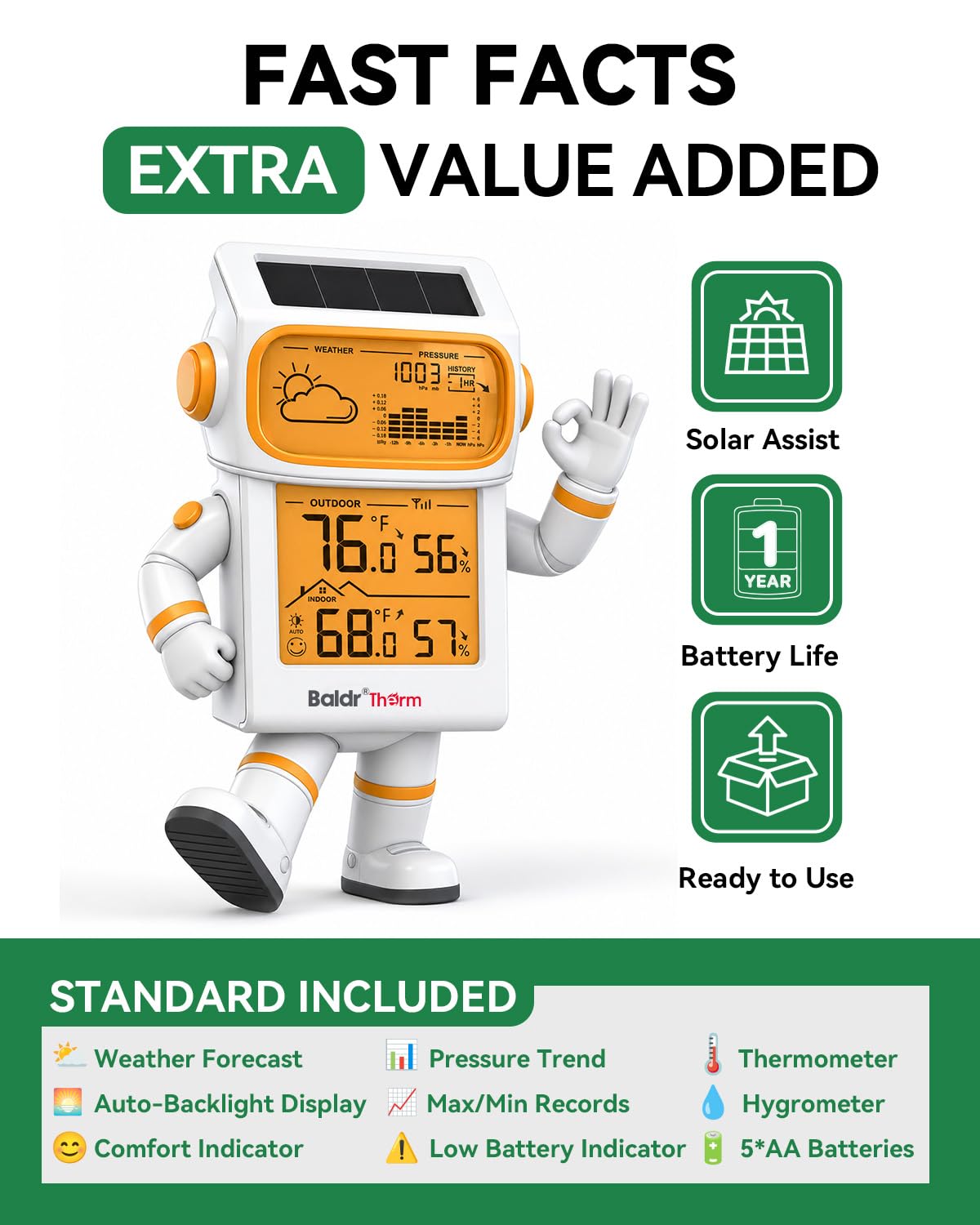 indoor outdoor thermometer wireless solar weather station with shown in use