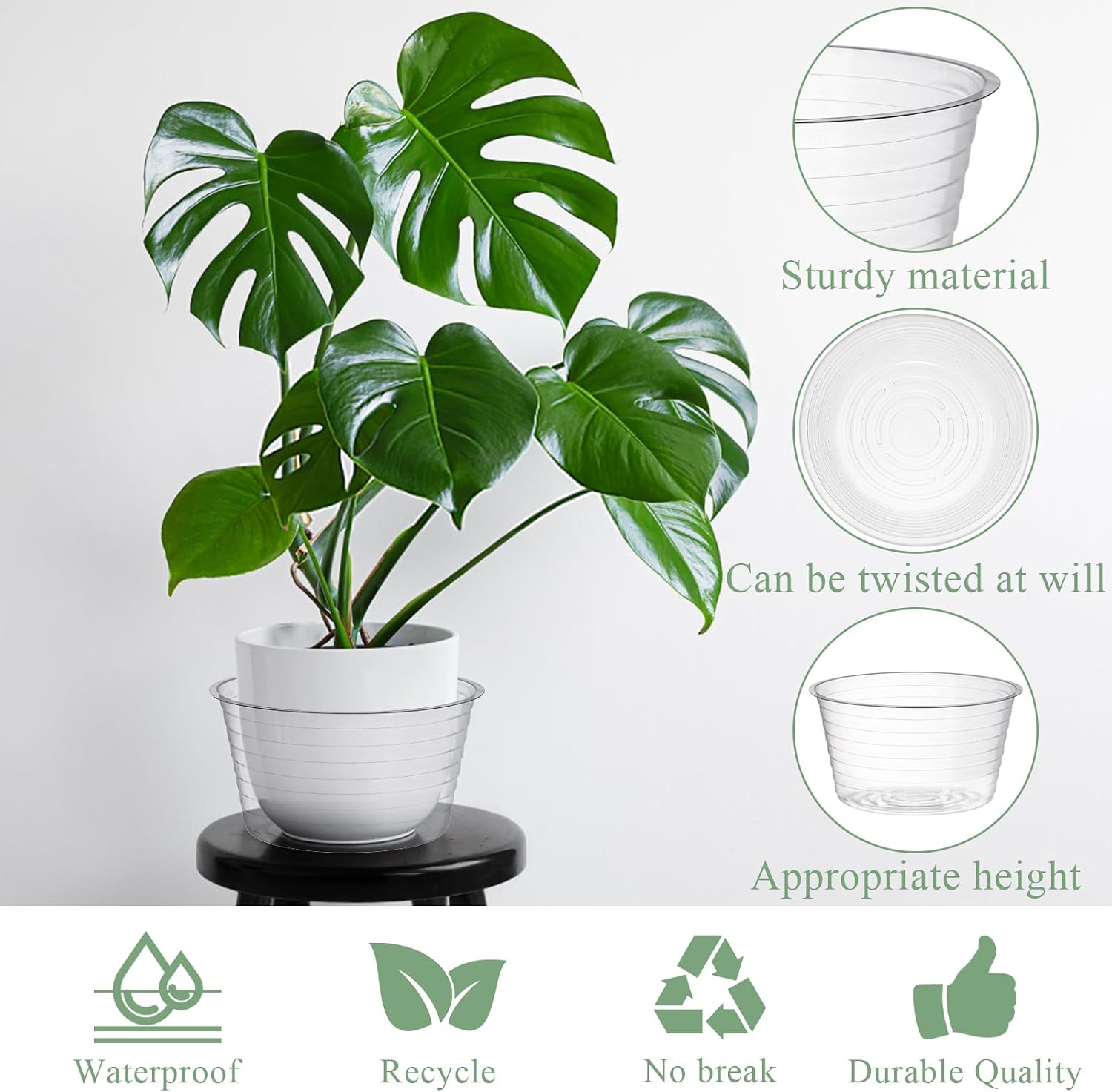 Tebery 50 Pack Clear Plastic Plant Saucer Drip Tray for Pots, 6 Inch Deep Flower Pot Saucers Water Catcher Tray Watering Trays for Plants Indoors and Outdoor