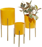 Deco 79 Metal Indoor Outdoor Planter Large Planter Pot with Removable Stand, Set of 3 Planters 12", 14", 18"H, Yellow