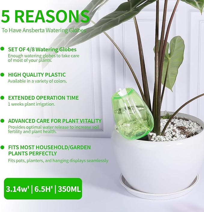 4 Pcs Plant Watering Globes Self Watering Planter Insert Plants Top Fill Water Device Plastic Water Bulbs Slow Release Terracotta for Plants, Green