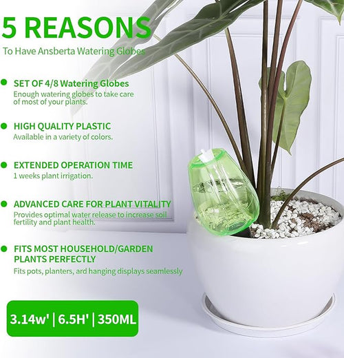 4 Pcs Plant Watering Globes Self Watering Planter Insert Plants Top Fill Water Device Plastic Water Bulbs Slow Release Terracotta for Plants, Green