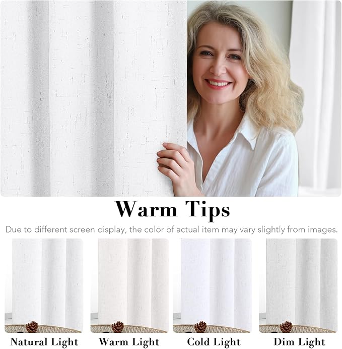 H.VERSAILTEX 100% Blackout Curtains for Bedroom Thermal Insulated Linen Textured Curtains Heat and Full Light Blocking Drapes Living Room Curtains 2 Panel Sets, 52x72 - Inch, Pure White
