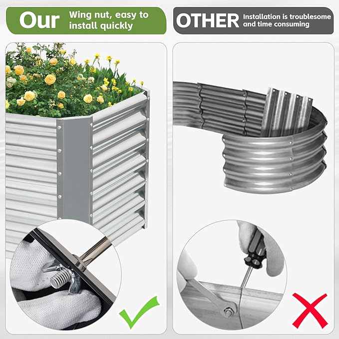 8x2x2ft Raised Garden Bed - Galvanized Deep Root Planter Boxes Outdoor with Wing Nuts and Safety Edges for Gardening Vegetables, Flowers, Herbs, Succulents - Silver