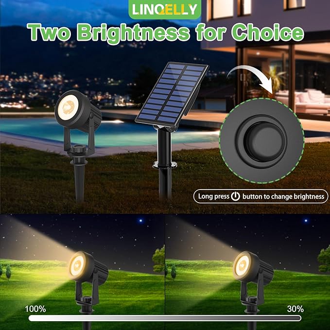 Solar Spotlights Outdoor Waterproof, Warm White Landscape Spotlights, Decorative Solar Spot Lighting for Garden, Yard, Pathway, Lawn, Poolside, Party, 2-in-1 Mounted (Warm White, 2 Pack)