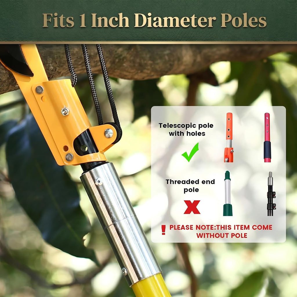 Tree Pruner Replacement Head, Pole Saw Trimmer Head with 3-Pulley System for Easy Cutting, 27Ft Heavy Duty Thickened Rope, Sharp SK5 Blade, for 1 inch Extension Poles