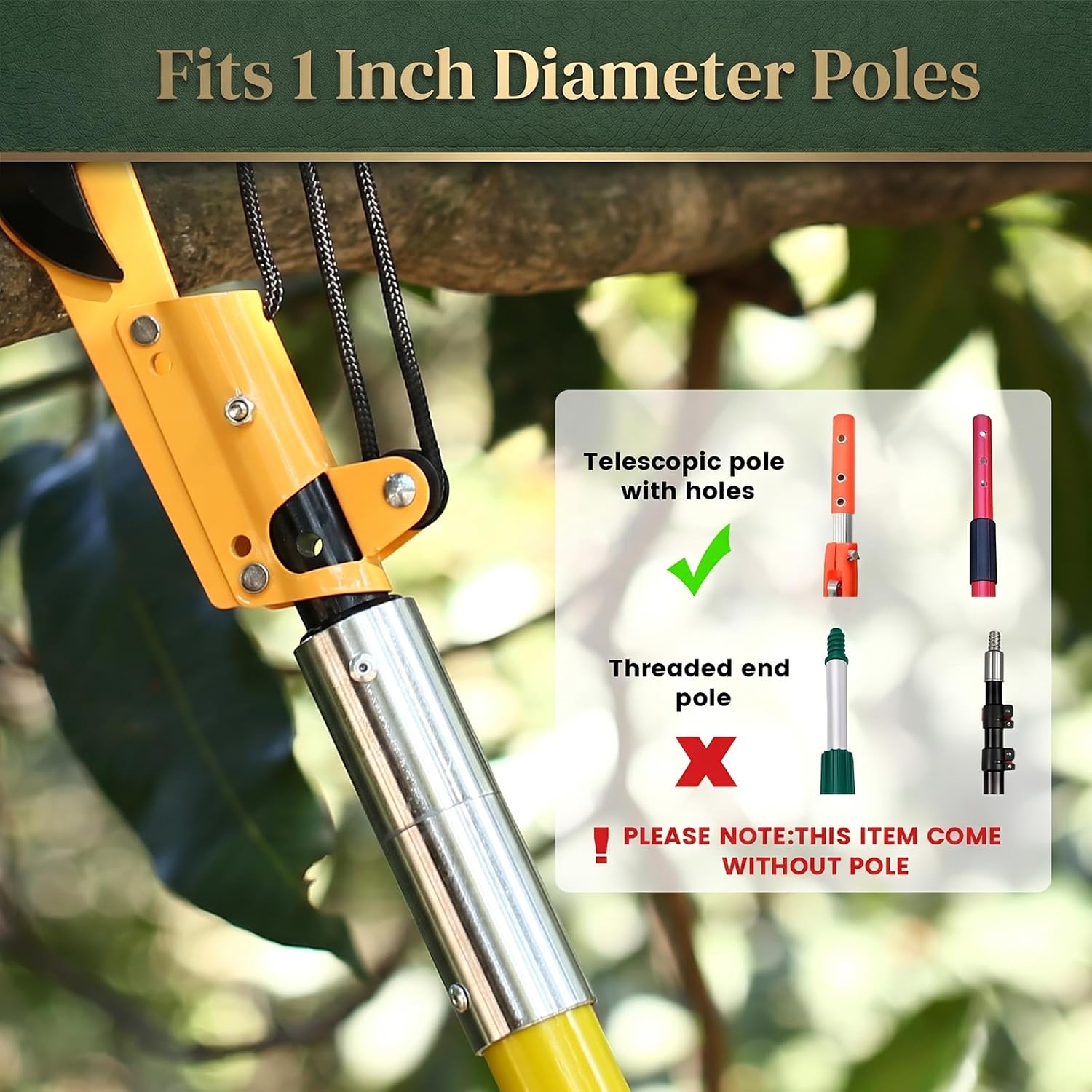 Tree Pruner Replacement Head, Pole Saw Trimmer Head with 3-Pulley System for Easy Cutting, 27Ft Heavy Duty Thickened Rope, Sharp SK5 Blade, for 1 inch Extension Poles