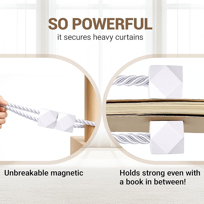 Hion Magnetic Curtain Tiebacks White 2pcs, Curtain Tiebacks Buckles Holdbacks Holders Hooks Clip for Home Bedroom Office Decorative Curtain