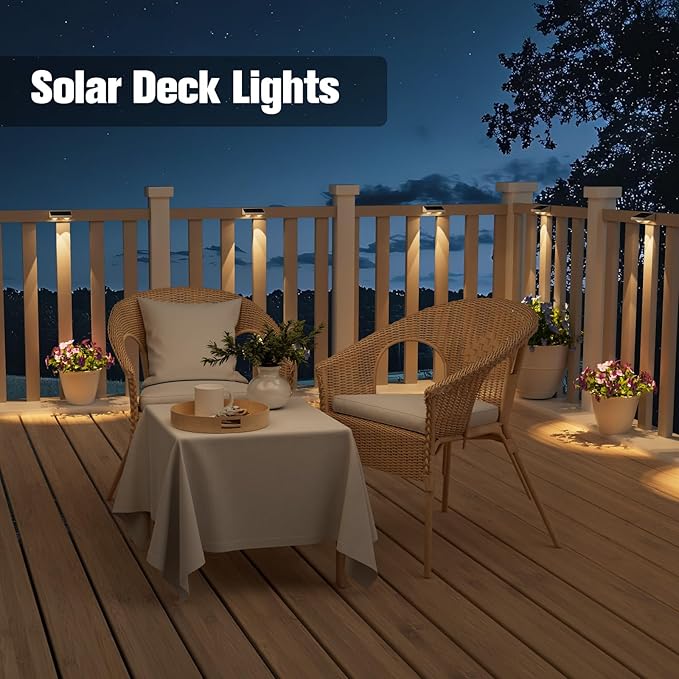 NIORSUN Solar Fence Lights,8 Pack Solars Deck Light,Warm White Color,Outdoor Bulb Waterproof Led IP65,Power Patio Lamp with Lenses for Outside/Backyard/Railing/Yard（White）