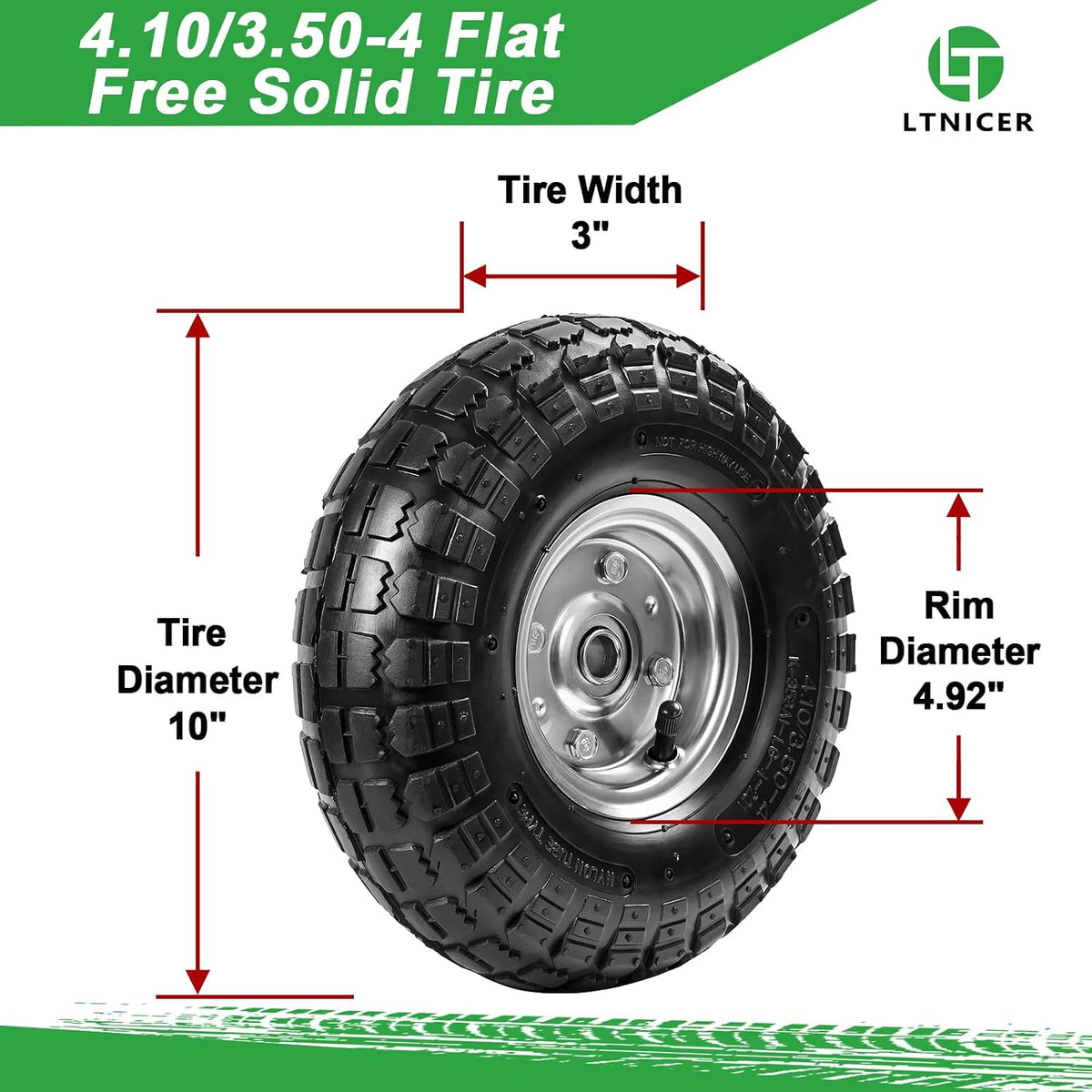 10" heavy-duty replacement tires, 4.10/3.50-4" for gorilla carts,hand shown in use