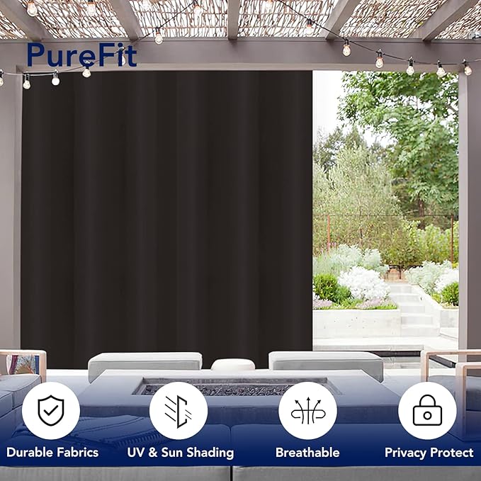 PureFit Outdoor Curtains for Patio Waterproof Weatherproof, UV Resistant Outside Curtains for Gazebo, Front Porch, Pergola, Sun Blocking Privacy Curtain, 100W x 120L inch, 1 Panel, Chocolate