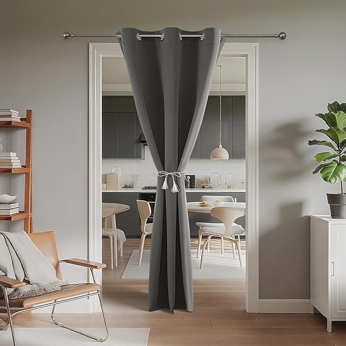 Joydeco Blackout Door Curtain for Doorway Privacy 108 Inches Long, Grommet Closet Curtain for Open Closet, Room Divider for Bedroom Living Room (Light Grey, 52Wx108L, 1 Panel)