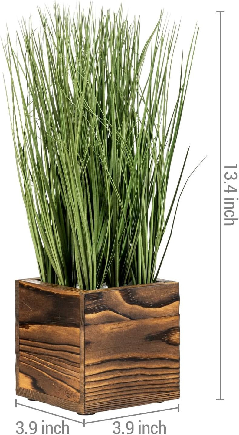 mygift artificial green grass plants trio in rustic showing dimensions