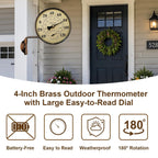 4 inch vintage outdoor thermometer & humidity gauge shown in use