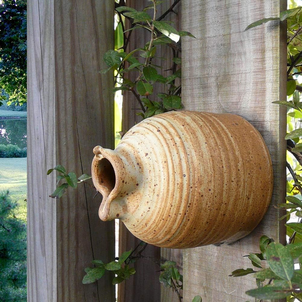 American Handmade Stoneware Peek-a-Boo Birdhouse Bottle, Butternut Color