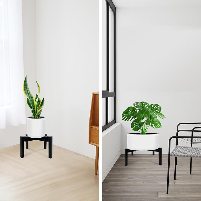 2 Pcs Heavy Duty Adjustable Metal Plant Stand for 10"-16" Plant Pot – Indoor & Outdoor (Black 2 Pack)