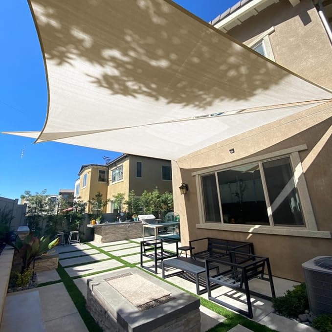 SUNLAX Sun Shade Sail 12' x 14' x 18.4' Butter Cream Rectangle Canopy Sail Shade Cover UV Block Permeable Sunshade Outdoor for Patio Backyard Deck Pergola (We Make Custom Size)