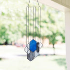 stained glass window hanging, crystal suncatcher, blue-green, package contents