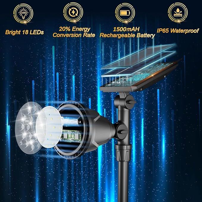 ROSHWEY Solar Outdoor Lights, Waterproof Solar Yard Lights 600LM Spot Light Outdoor for Tree Pathway Walkway Driveway Patio (Cool White, 4Pack)