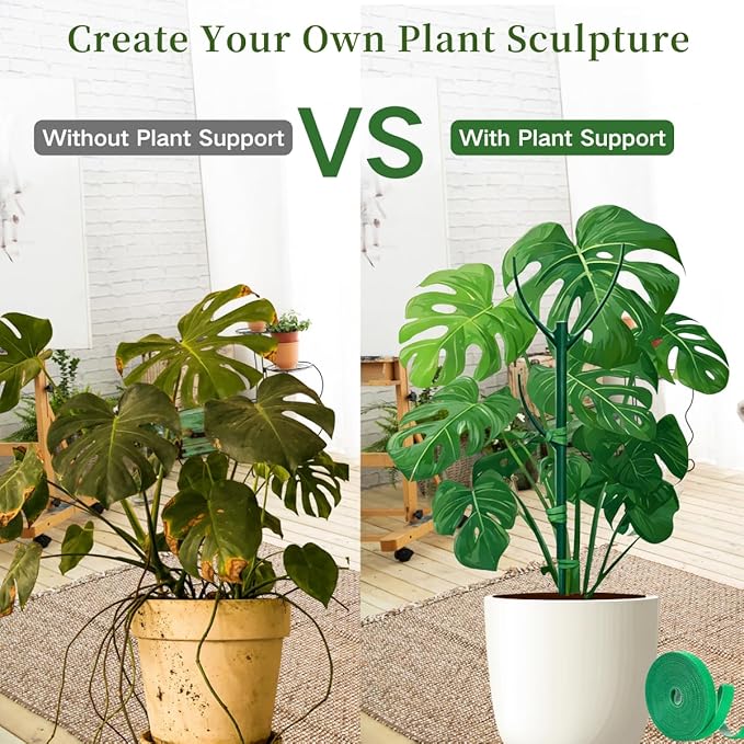 10 Pack Stackable Plant Support Stakes, 75inch Climbing Plant Sticks Structures for Monstera with Garden Ties, Durable Alternative to Moss Pole for Indoor Outdoor Plants