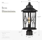 zeyu Farmhouse Exterior Post Light Fixture, 17 Inch Modern Outdoor Pole Light for House Patio Yard, Die-Cast Aluminum with Seeded Glass Shade, Black Finish, ZX48MP BK