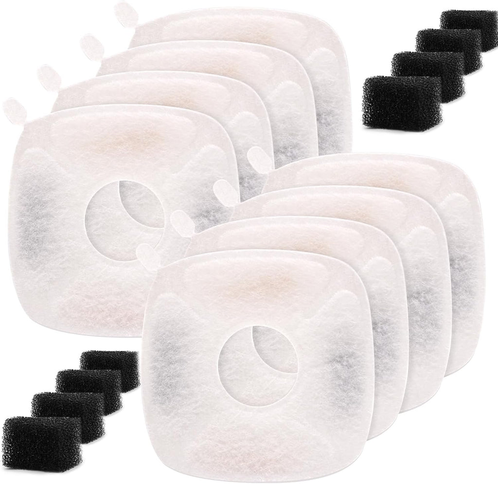 Pet Fountain Filters Compatible with 95Oz/2.8L Dog Water Fountain (8 Filters&8 Sponges)