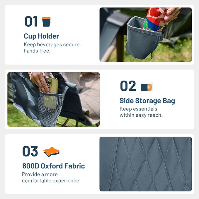 TIMBER RIDGE Hammock Camping Chair with Adjustable Backrest, Heavy Duty Folding Hammock Chair Supports 300lbs, Portable Hammock Chair for Camping, Travelling and Patio, Blue 2 Pack
