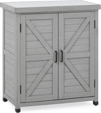 Outdoor Potting Bench with Storage Cabinet and Metal Top, Wood Workstation for Outdoor Patio, Garden (Classic Grey, 31x17x36‘’)