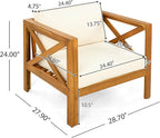 Merax Outdoor 4-Piece Acacia Wood Conversation Set - Patio 3-Seat Loveseat Sofa w/Coushion, 2 Armchair and Round Coffee Table for Backyard, Lawn, Balcony, Teak + Beige
