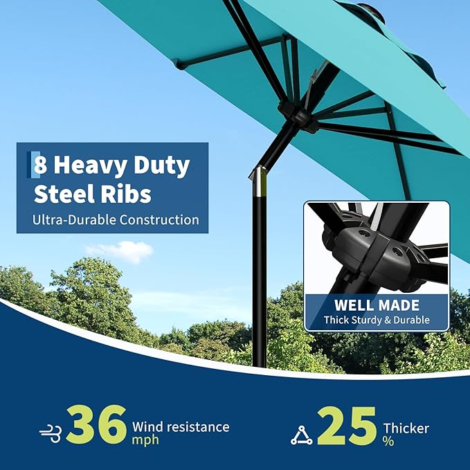 Garvee 10FT Patio Umbrella - Outdoor Table Umbrella with Smooth Crank Lift, Push Button Tilt and 8 Sturdy Ribs - Market Umbrella UV Protection Waterproof for Pool, Deck, Yard, Garden (Sky Blue)