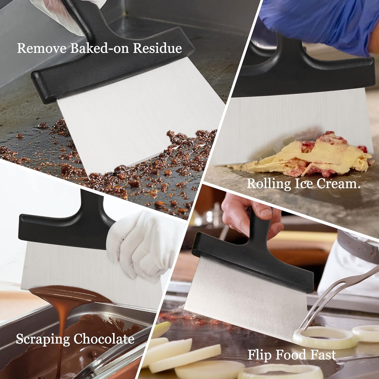 2-in-1 Blackstone Griddle Scraper & Chopper - Heavy Duty Stainless Steel Blade, 6" Wide Flat Edge for Cleaning & Cooking, Heat Resistant & Dishwasher Safe, Compatible with any Flat Top Griddle