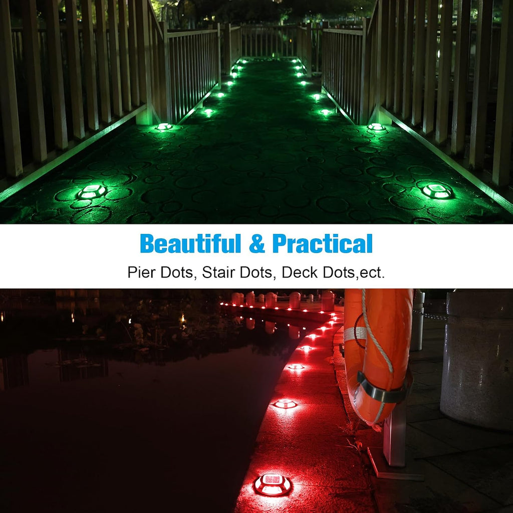 VOLISUN Solar Driveway Marker Lights Dock Marine Led Deck Outdoor 4 Pack | 2 Colors in 1,Solar Powered Waterproof Warning Step Lights for Pathway Garden Sidewalk(White/Warm White)