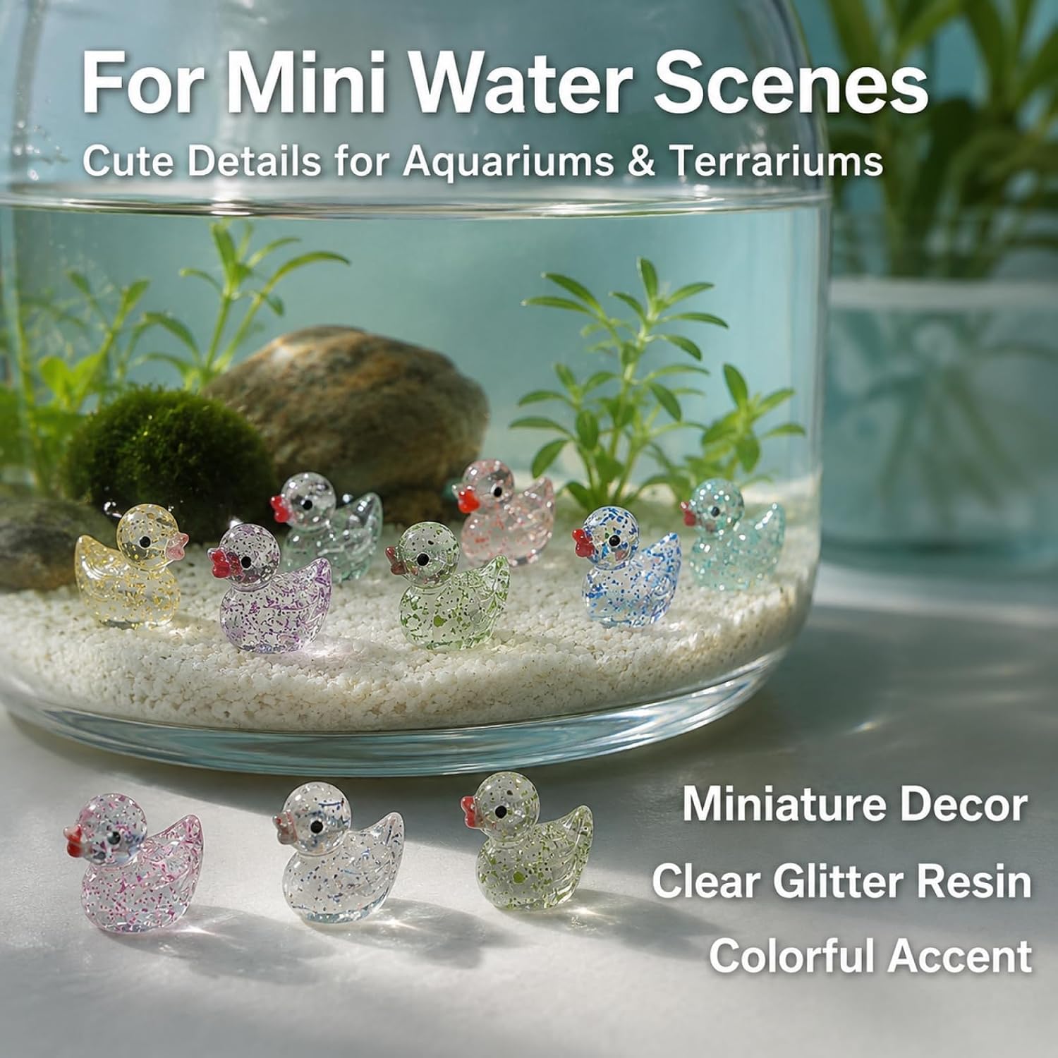 160 Pcs Mini Glitter Resin Ducks Non-Glow, 16 Colors Tiny Ducks to Hide Small Plastic Ducks Little Ducks for Fairy Garden Aquarium Micro Landscape Desk Decor DIY Crafts