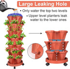 DUNCHATY Stackable Planters 7 Tier Vertical Garden Planting Tower Planters Strawberry, Herb, Flower, and Vegetable Planter Indoor Outdoor Gardening Pots with Removable Wheels and Tools