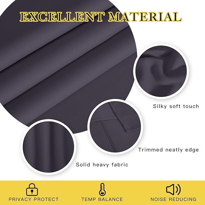 NICETOWN Greyish Purple Blackout Curtains for Bedroom/Living Room 132 Inch Length - Thermal Insulated Room Darkening Grommet Top Window Curtains (100 by 132 - Inch, 1 Panel)