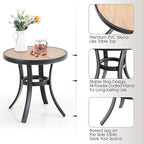 PHI VILLA Outdoor Round Side Table, 19" Small Metal End Table with Wood-Lile PVC Top for 2, All Weather Coffee Bistro Table for Patio, Deck, Porch, Balcony, Indoor