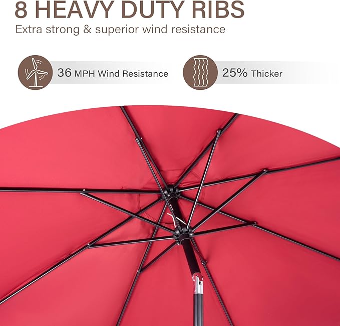 Backyard Expressions 9 ft. Patio Umbrella, Market Table Umbrella w/Tilt and Crank, 8 Ribs
