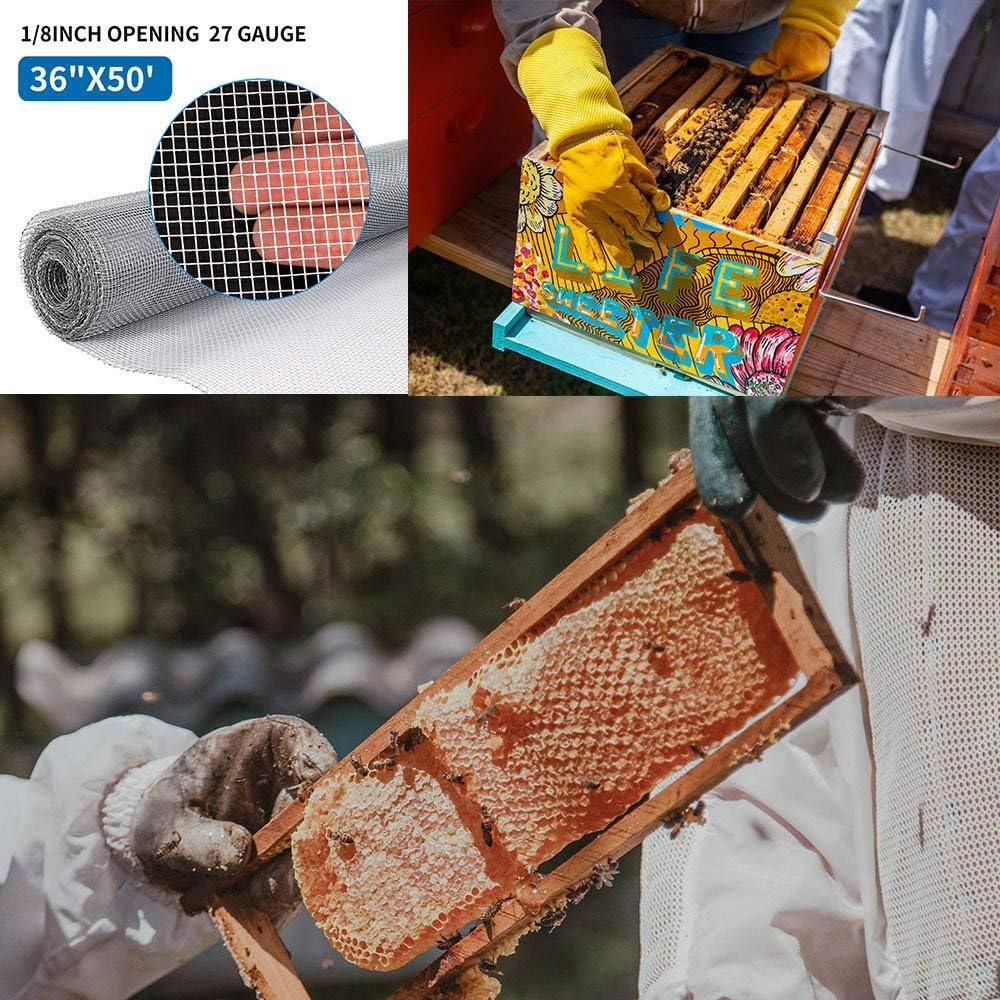 AMAGABELI GARDEN & HOME 36in x 50ft 1/8 inch Hardware Cloth 27 Gauge Galvanized Steel Chicken Wire Mesh Roll Fence Mesh for Bee Screen Plant Supports Poultry Netting Square Snake Fencing Gopher