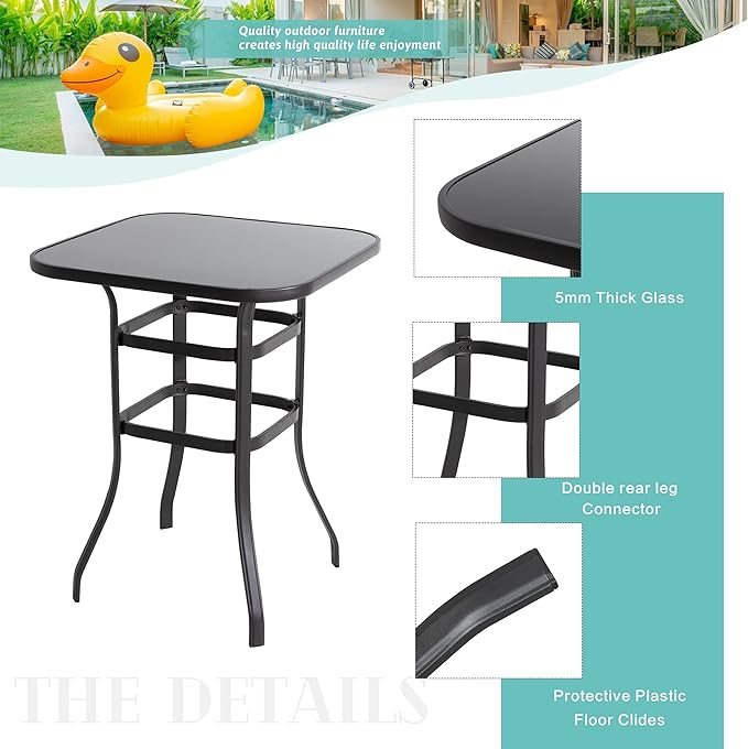 Vongrasig 5 Piece Patio Swivel Bar Set, All Weather Mental Textilene High Swivel Bar Stools Chair Set of 4 and Glass Bar Table, Outdoor High Top Bistro Set for Lawn Garden, Balcony, Taupe