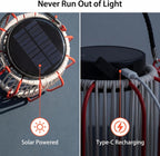 Outdoor Solar Lantern for Patio Waterproof, Rechargeable Table Lamp | IP54, 3000mAh 30H+ Runtime, USB-C & Solar Charging, Boho, Iron-frame, 3 Brightness Level