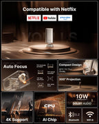 [Compatible with Netflix & TOF Real-time Focus] Mini Projector with WiFi and Bluetooth, XuanPad Gold Smart Projector 4K Support, Dolby Audio & Keystone for Home Presentation Boards, Display Booths