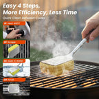 Grill Brush for Outdoor Grill, Bristle Free Grill Brush with Scraper, Safe Steam Grill Cleaner for BBQ & Griddle, Long Rosewood Handle Reaches Corners, for Cast Iron & Stainless Steel Grates